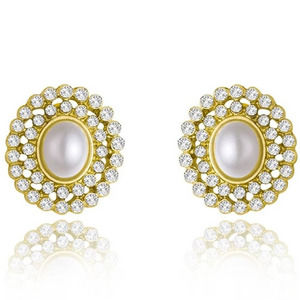 Elegant Faux Pearl Simulated Diamonds Stud Earrings 18k Gold Plated